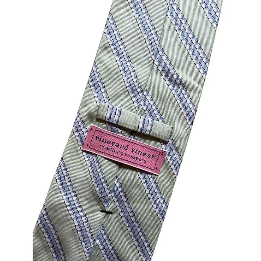 Vineyard Vines Men Green/Blue Striped Tie 100% Silk